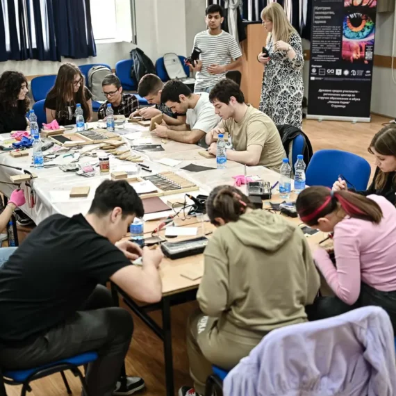 A group taking part in a local craft workshop