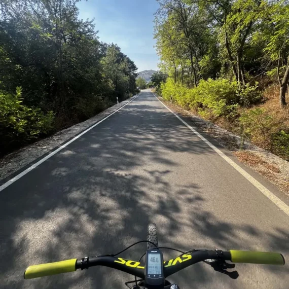 Cycling along a quiet Macedonian country road