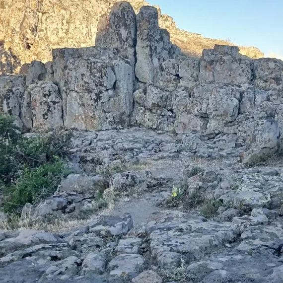 A path through the rock terraces at Kokino