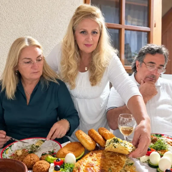 Guests sharing homemade food and conversation