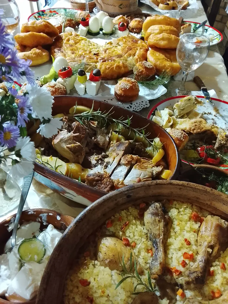 A table of homemade Macedonian food